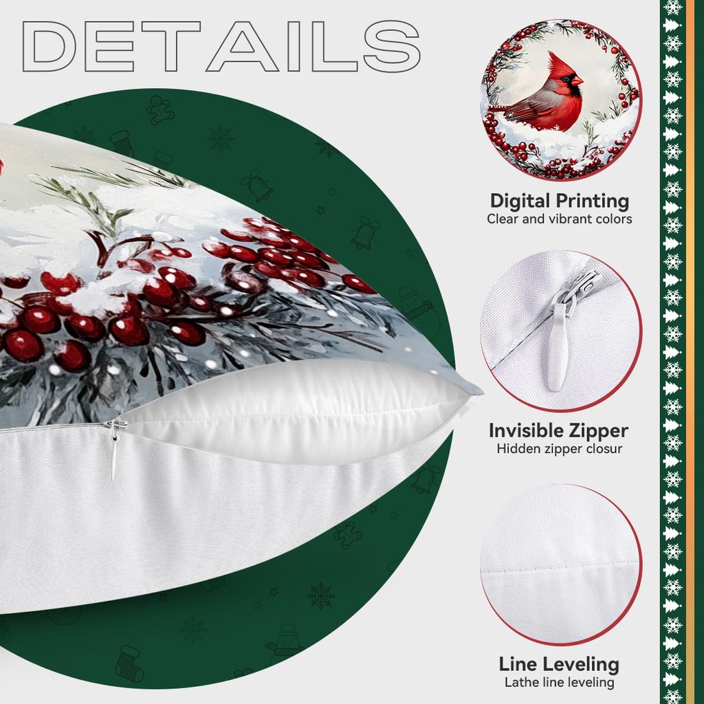 Winter Christmas Cardinals Pillowcase Printed Polyester 45x45cm Throw Pillowcover Decorative Sofa Cushion Pillowslip Home Decor