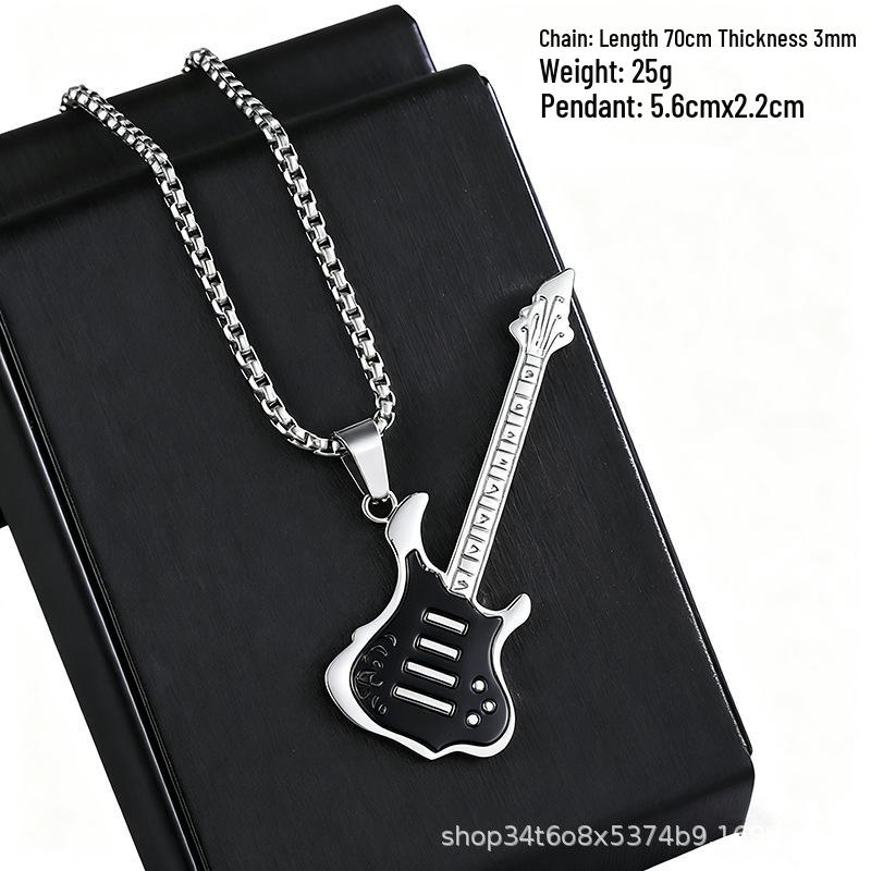 European Hip Hop Guitar Pendant Necklace - Trendy Titanium Steel Street Dance Sweater Chain Ornaments