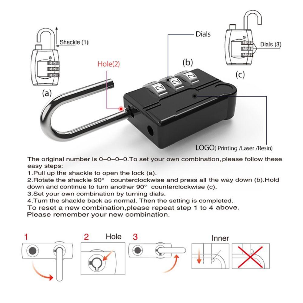 Travel 3 Dial Digit Dormitory Cabinet Lock Luggage Padlock Backpack Zipper Lock Password Lock