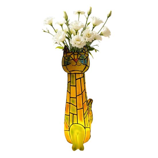 

Stained Glass Cat Lamp Vintage Resin Cat Decorative Vase Small Animal