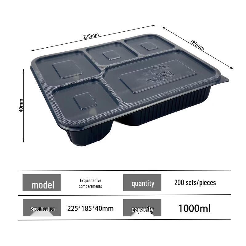 ZLIII Black 5-Compartment Disposable Food Container