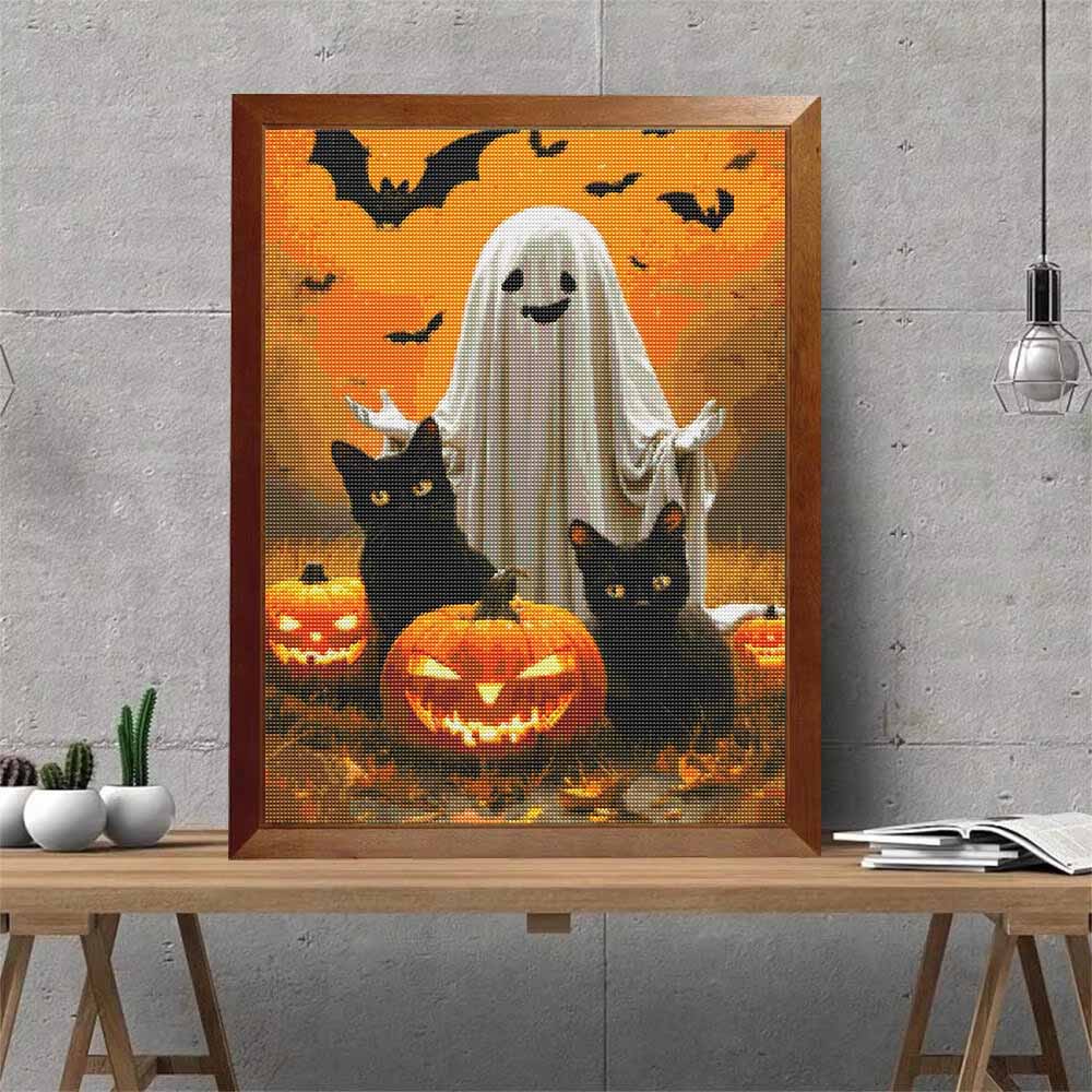 DIY Diamond Painting Canvas Cute Ghost Black Cats Pumpkin Design 5D Full Drill Art Creative Leisure Craft Wall Home Decor