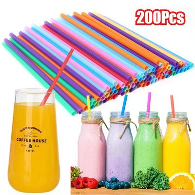 200pcs Universal Milkshake Straws Bubble Boba Milk Tea Plastic Thick Straws Smoothie Cold Drinking Drinkware Bar Accessories