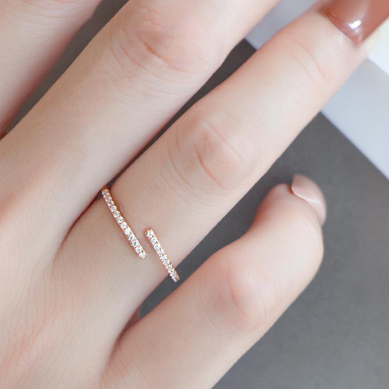 

High-End S925 Sterling Silver Diamond Open Ring for Women Adjustable Open Size