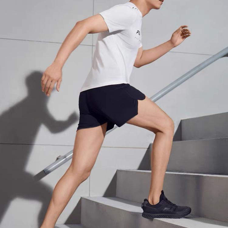 FILA Athletics Logo Woven Running Solid Loose Straight Leg Sports Casual Shorts Men shorts Deep-Black A11M132363F-BK