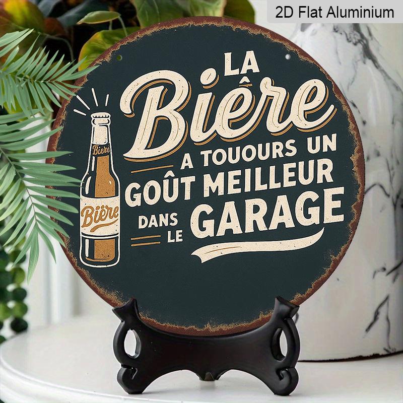 2D Flat, 1pc Round French Aluminum Sign, Vintage "Beer" Decorative Plaque, "Bar" Decor Sign, Suitable for Decorating Kitchens, Bars, Restaurants