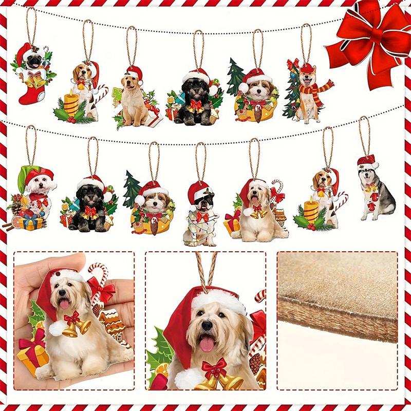 10/20/30pcs Set Rustic Wooden Dog Ornaments - Christmas Hanging Decorative Pendants, Pet-Themed Christmas Decor