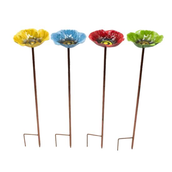 Estaca de Flor de Metal para Jardim Abelha Feita à Mão Estação de Rega Inserção no Solo Banho de Pássaro Alimentador Tigela de Bebida para Borboleta Decoração Externa para Jardim Quintal Gramado