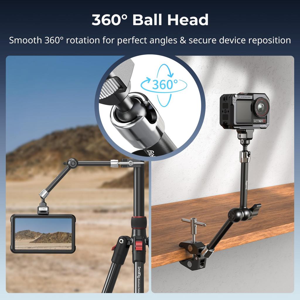 SmallRig Magic Arm with Crab Screw and Retractable Pin for Action Video and Microphones 11" Clamp, 1/4"-20 Cameras, Monitors, Lights, (Product Code
