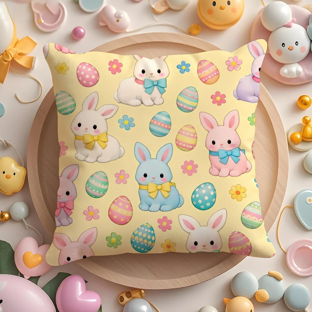 Cute Easter Bunny Cushion Cover Plush Fabric Soft Double-Sided Printed Sofa Warm Winter Home Gift Pillow Case
