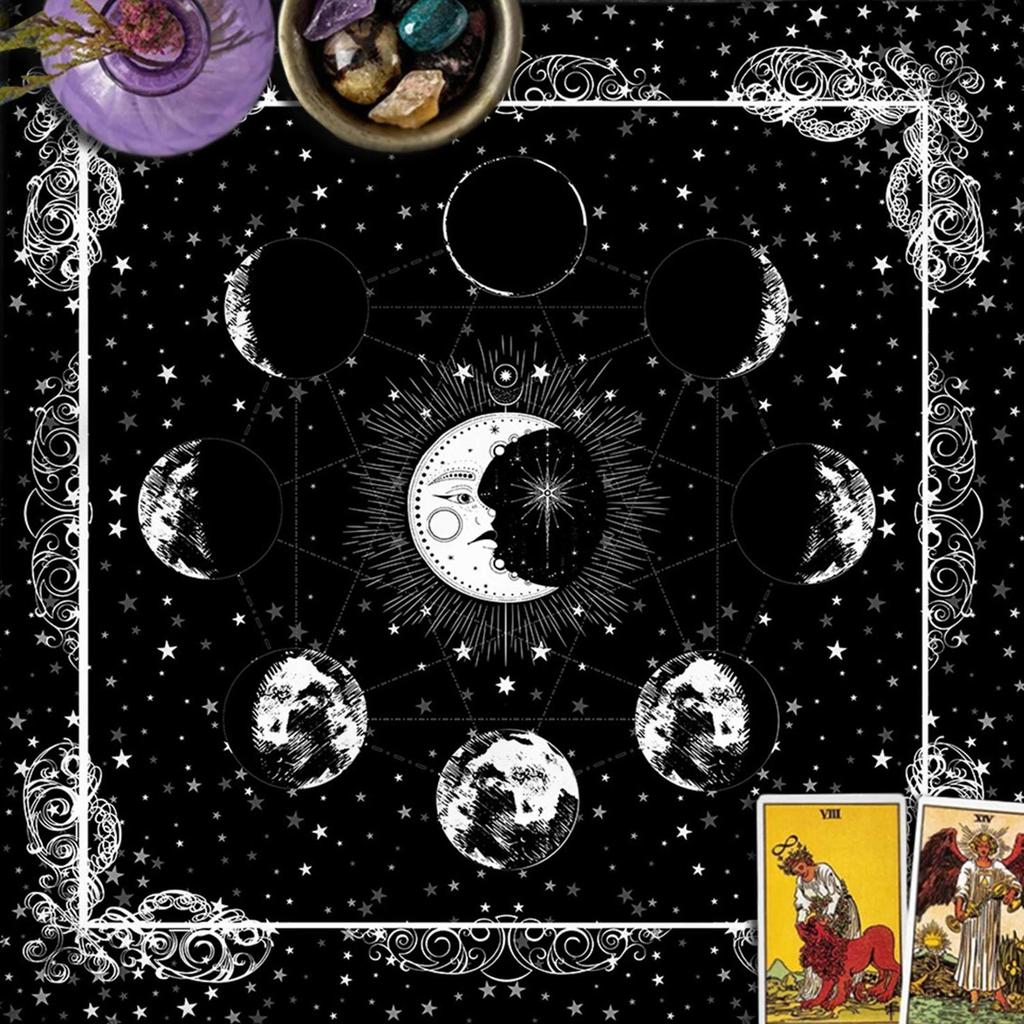 Mantel de Tarot Adivinaciones Rúnicas Cubremesa Oráculos de Astrología Tapete para Juego de Mesa Forma Cuadrada Péndulo Mantel de Altar