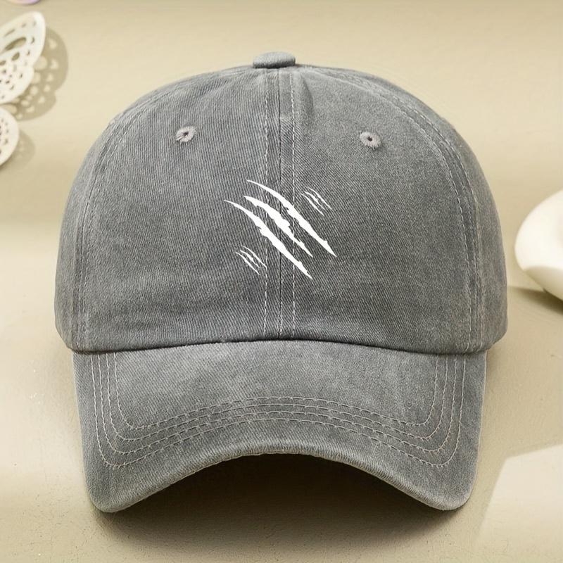 Womens Vintage Washed DenimStyle Baseball Cap with White Scratch Print  Adjustable Snapback Lightweight Polyester