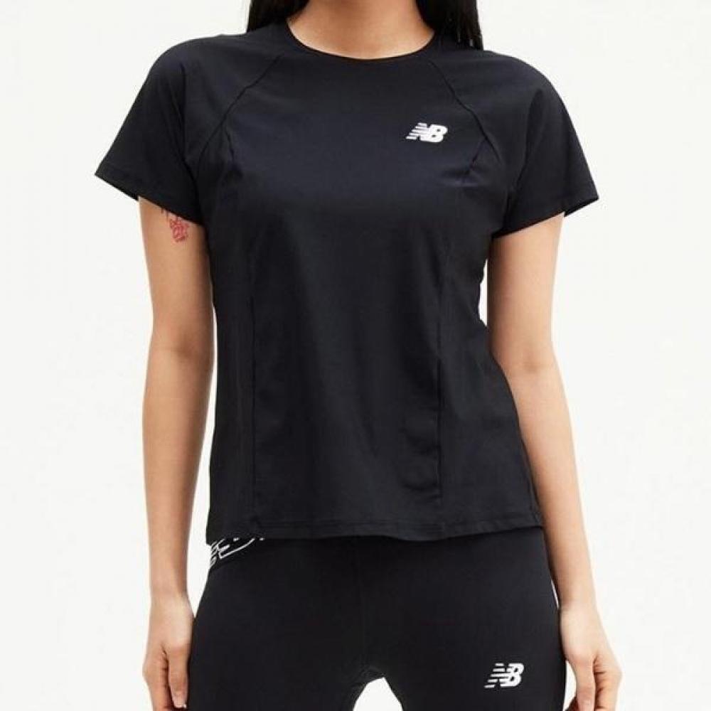 

New Balance Women S TricoT ShorT Sleeve T ShirT Slim fiT Black Nbnee2w00 95(L)