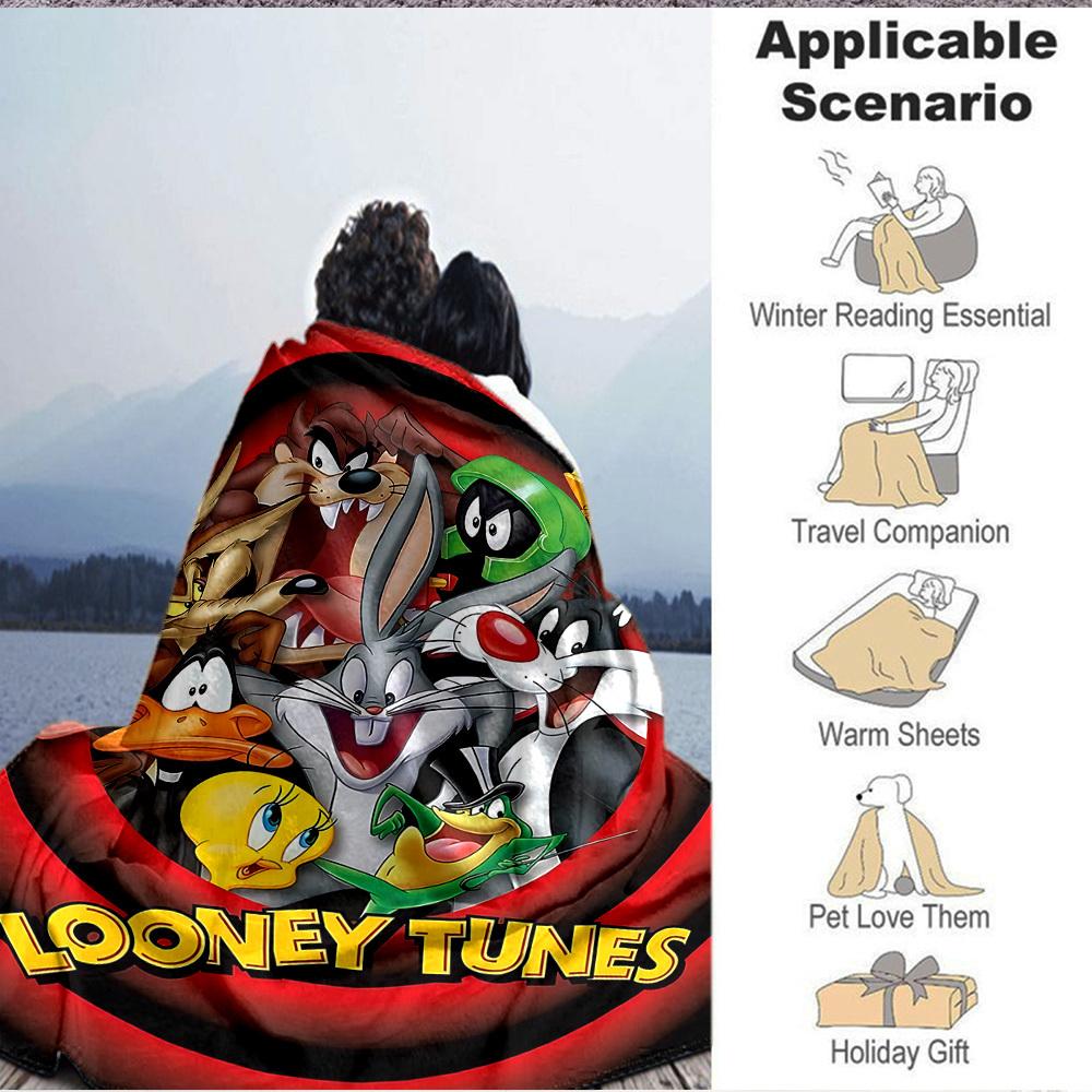 1pc Cartoon Character Looney Tunes Flannel Throw Blanket - Lightweight Soft Warm All-Season Blanket for Sofa, Bed, Travel, Camping  L1029078