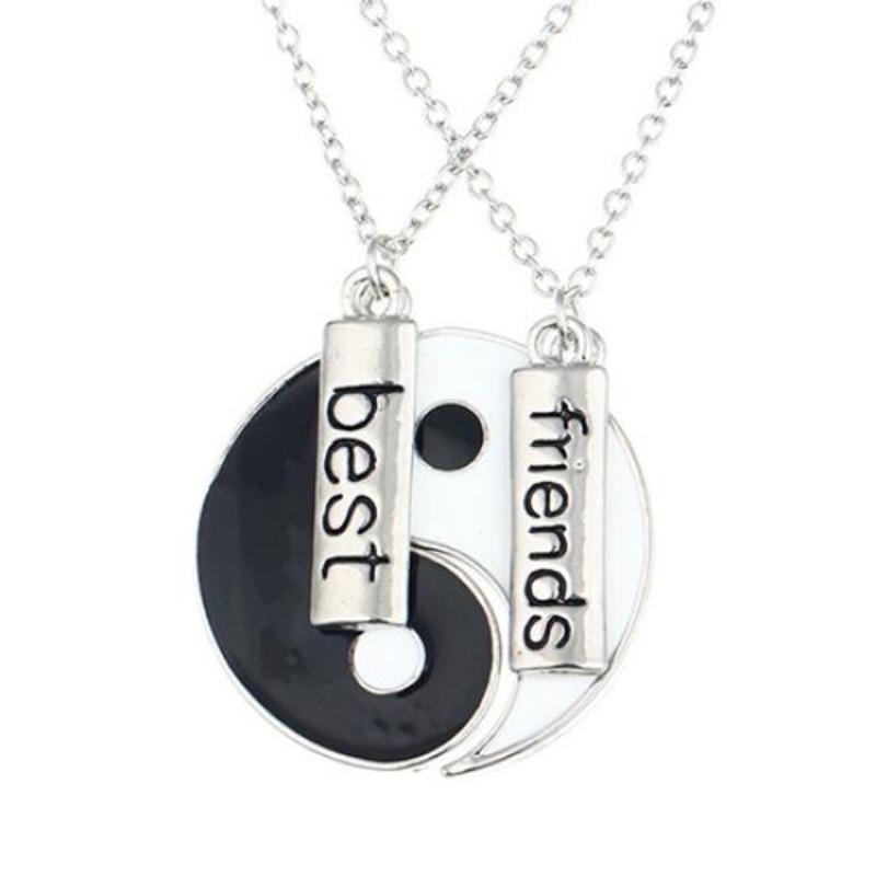 2Pcs/Set Best Friends Tai Yin Yang Carved Bar Pendant Split Necklace Gift