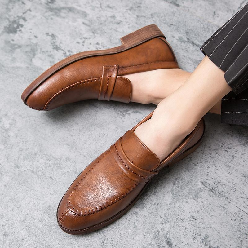 Fashion Mens Casual Leather Shoes 2025 Spring Autumn Solid Color Design Comfy Men's Dress Shoes Daily Outdoor Leisure Business Shoes