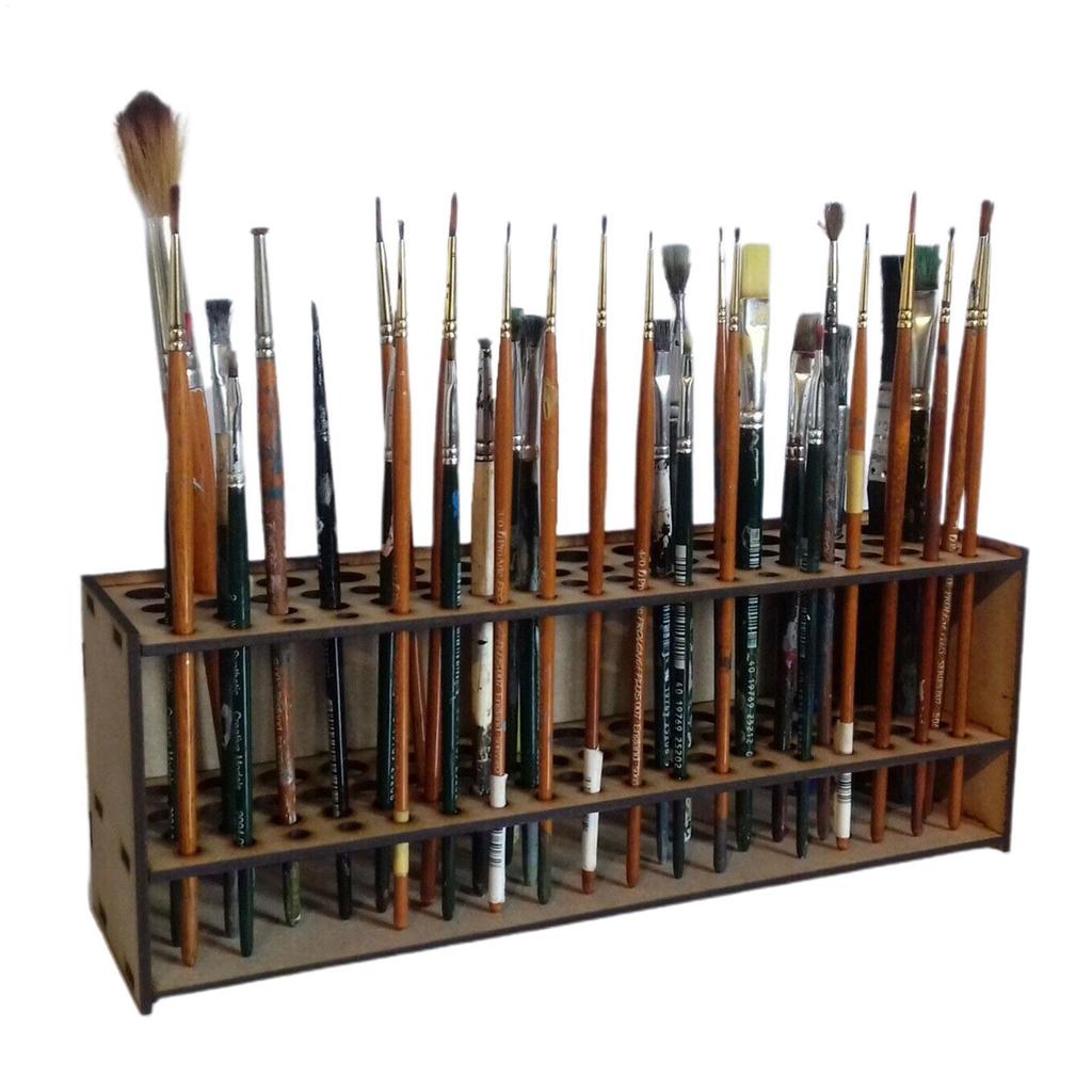 Watercolor Brush Holder Cosmetic Brush Container Wooden Paintbrush Organizer 67 Holes Freestanding Art Supply Container for