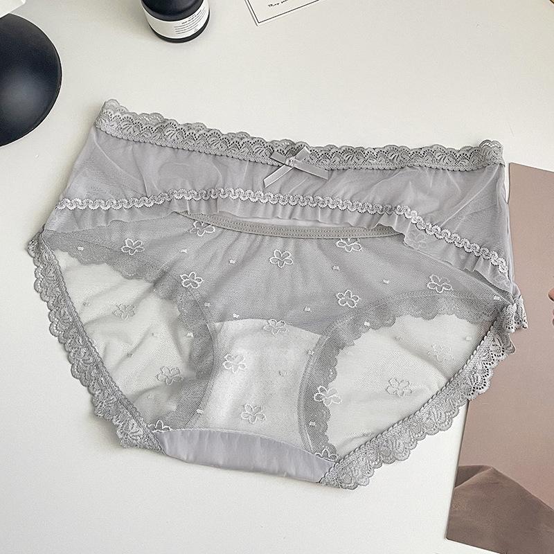 

Lady Summer New Style Sweet Pure Desire Sexy Satin Lace Hollow Briefs XL сірий колір/синій