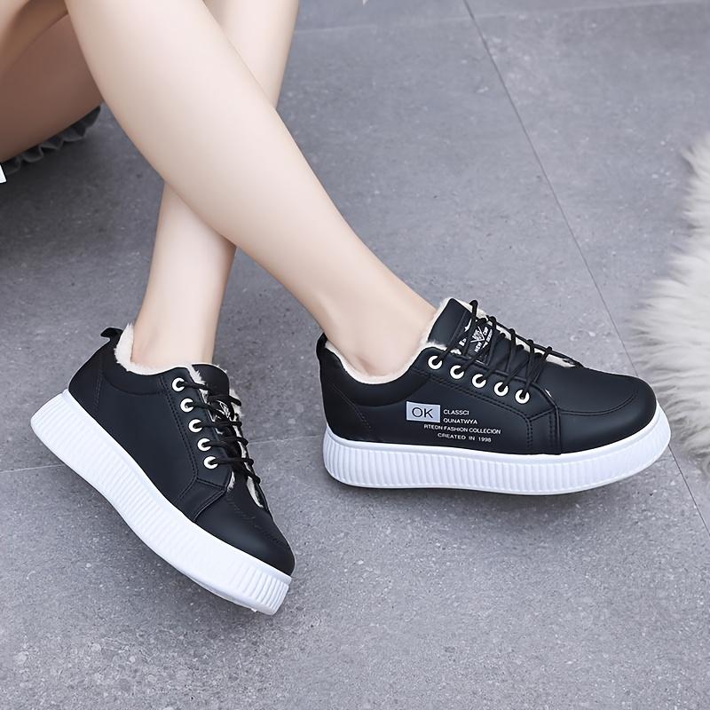 Sneakers Plushlined Womens Thermal Winter Casual Shoes With Thick Pvc Sole Laceup Design And Faux Furry Interior For Warmth And Comfort Shoes