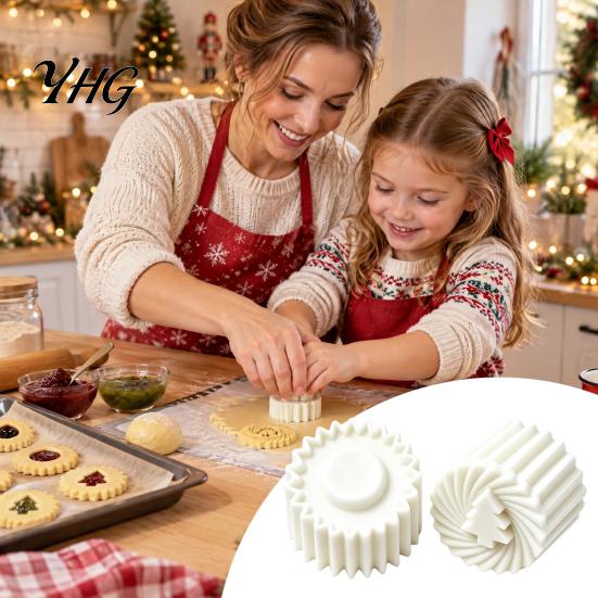Reusable Christmas Baking Supplies Tree Cookie Mold, 2-in-1 Double-Sided Biscuit Press for DIY Compact Kitchen Utensils And Mooncakes, Pastry