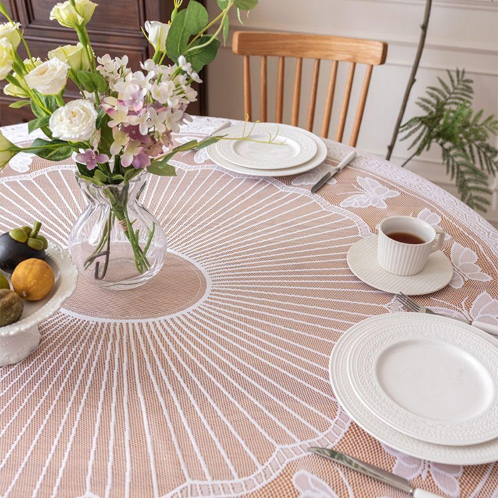 Retro Rustic Lace Tablecloth White Flower Embroidered Home Dust-proof Cover Table Cloth Party Valentine's Day