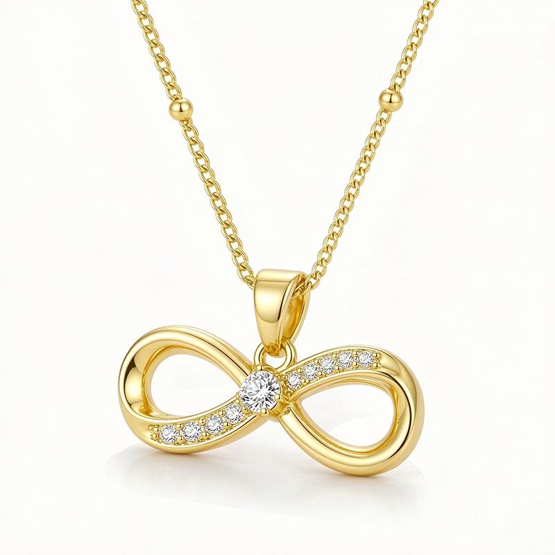 18K Gold Zircon Copper Bow Necklace with Full Diamond Clavicle Chain