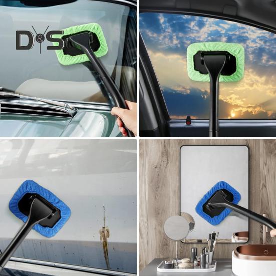 Windschutzscheiben-Reinigungswerkzeug, 16 Zoll langer Fensterwischer mit 8 Ersatz-Stoffpads, Auto-Fensterreiniger, schmutzige Autowaschbürste für Autos, LKWs, Wohnmobile