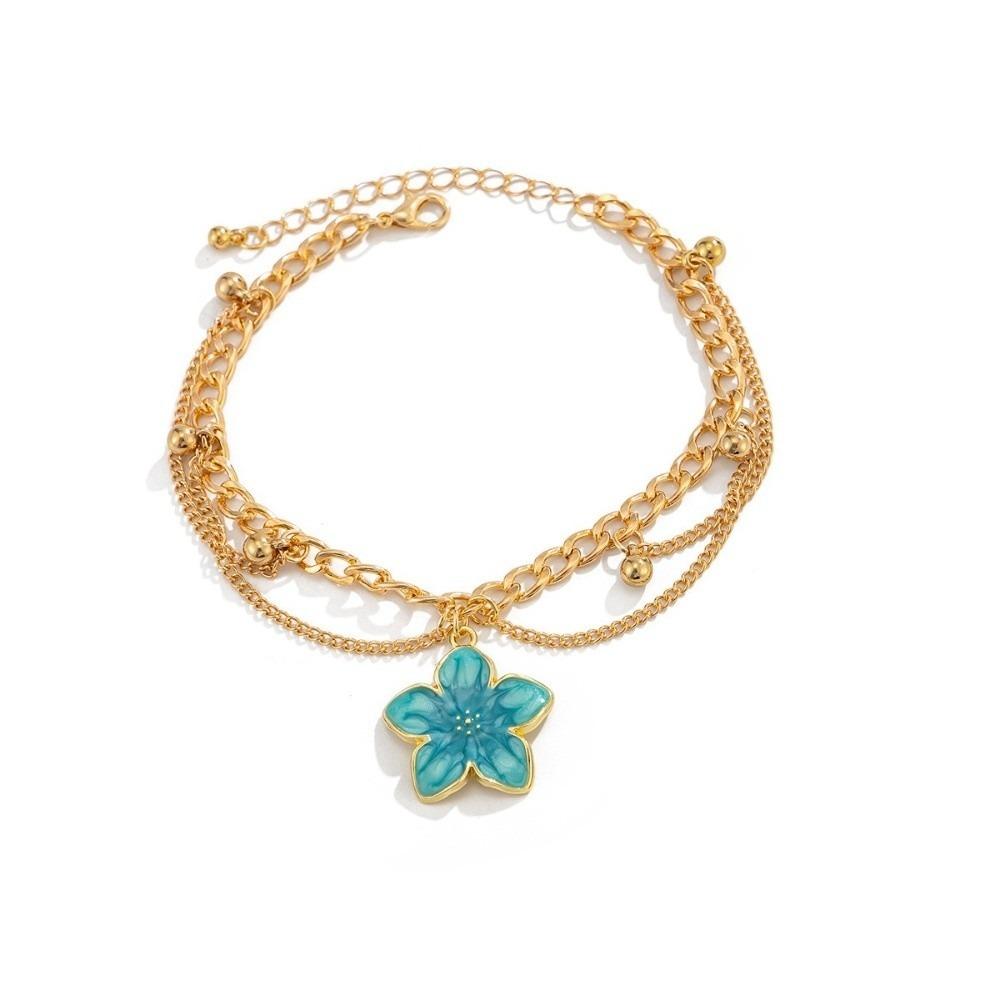 Gold Flower Pendant Anklet Adjustable Beach Jewelry Simple Oil-Dripped Foot Chain  Women