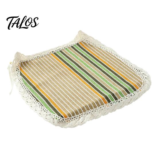 Tapis de Chaise Bordure Dentelle Rétro Coton Lin avec Liens, Style Bohème à Rayures et Carreaux Garniture de Siège de Salle à Manger, Respirant pour Tapis de Bureau d'Ordinateur