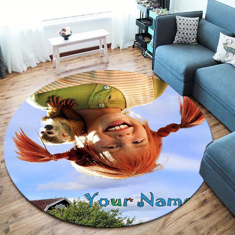 Pippi Longstocking Custom Name Round Area Rug,Carpet Rug for Living Room Bedroom Sofa Playroom Decor,Non-slip Floor Mat