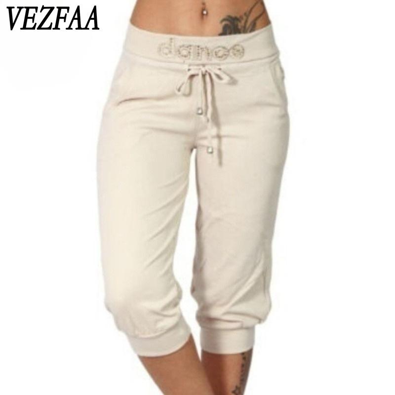 VEZFAA Damenmode, lässig, einfarbig, bedruckt, hohe Taille, Hosen, Hosen und Caprihosen