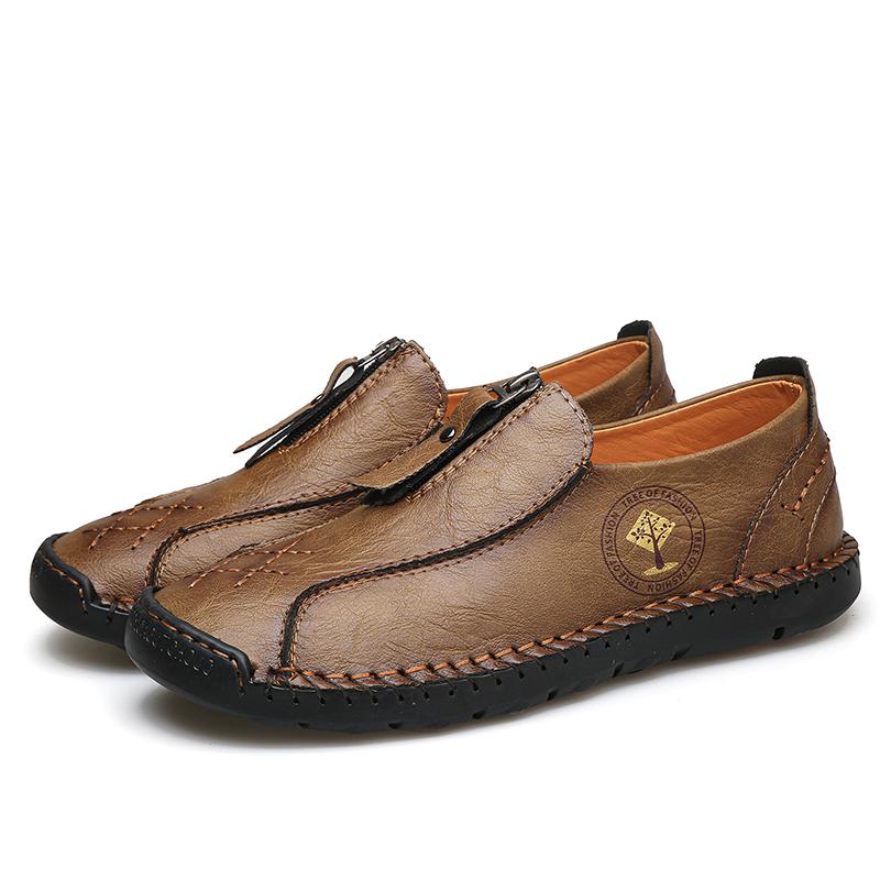 Summer Men's Casual Luxury Leather Shoes Breathable Men Handmade Flat Bottomed Moccasins Shoes Outdoor Driving Shoes Large Sizes