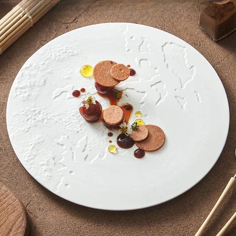 Rock Pattern Map Ceramic Flat Plate Shallow el Restaurant Household Dish Western Food Plate