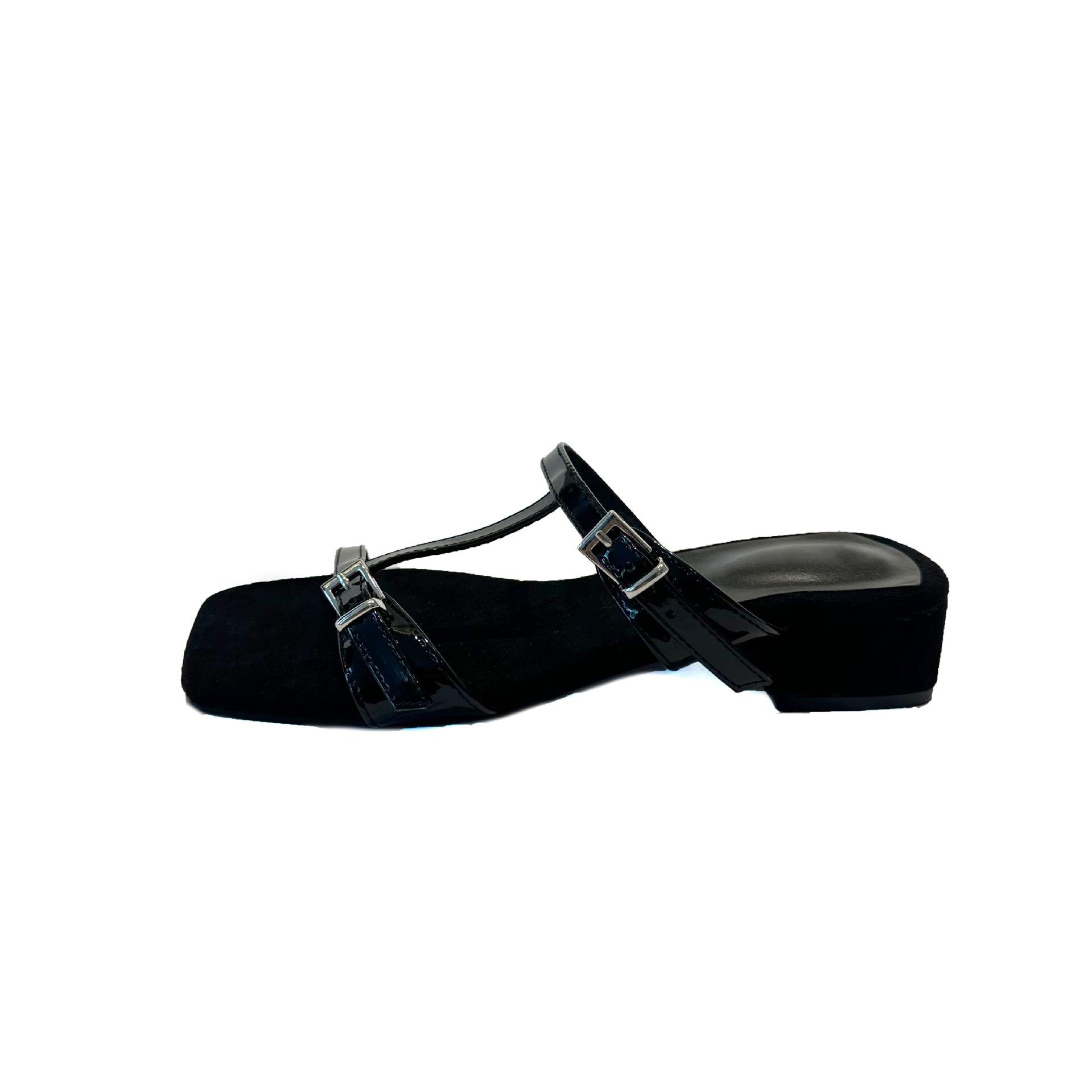 

Fashion high-heeled slippers women s outer wear temperament square head word with buckle cool slippers high-end thick-heeled women s sandals large siz 35 чёрный