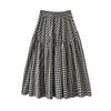 Women Midi Skirt Plaid Print Stitching Design A-Line Skirt Elastic High Waist Retro Style Swing Skirt Daily Wear