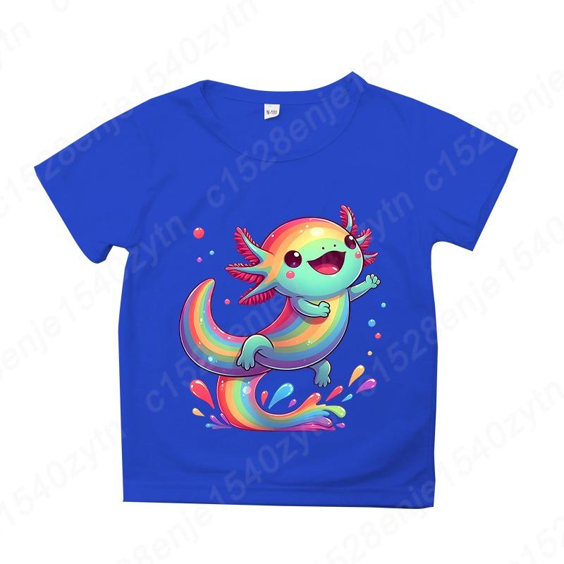 Axolotl Graphic Print Creative T-Shirts, Soft Comfy Crew Neck Short Sleeve Tee, Girls' Summer Tops