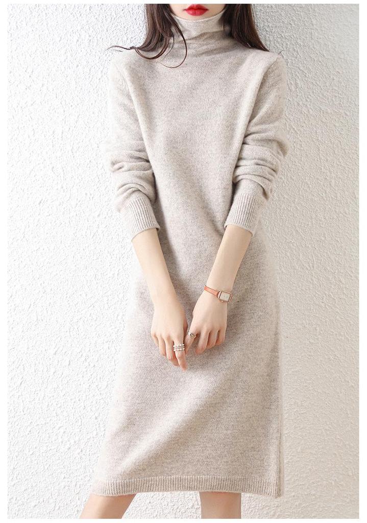 Women's Loose High Neck Wool-Cashmere Knit Dress