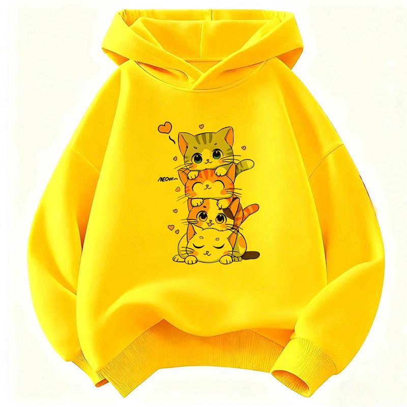 Children Hoody Cute Cat Graphic Kids Hoodie Long Sleeve Sweatshirt Cartoon Animal Boys Girls Clothes Kawaii Kitten Tops
