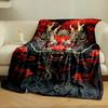 Fiery dragon head with horns, surrounded by red scales and swirling clouds. for all seasons blanket lunch break throw gift