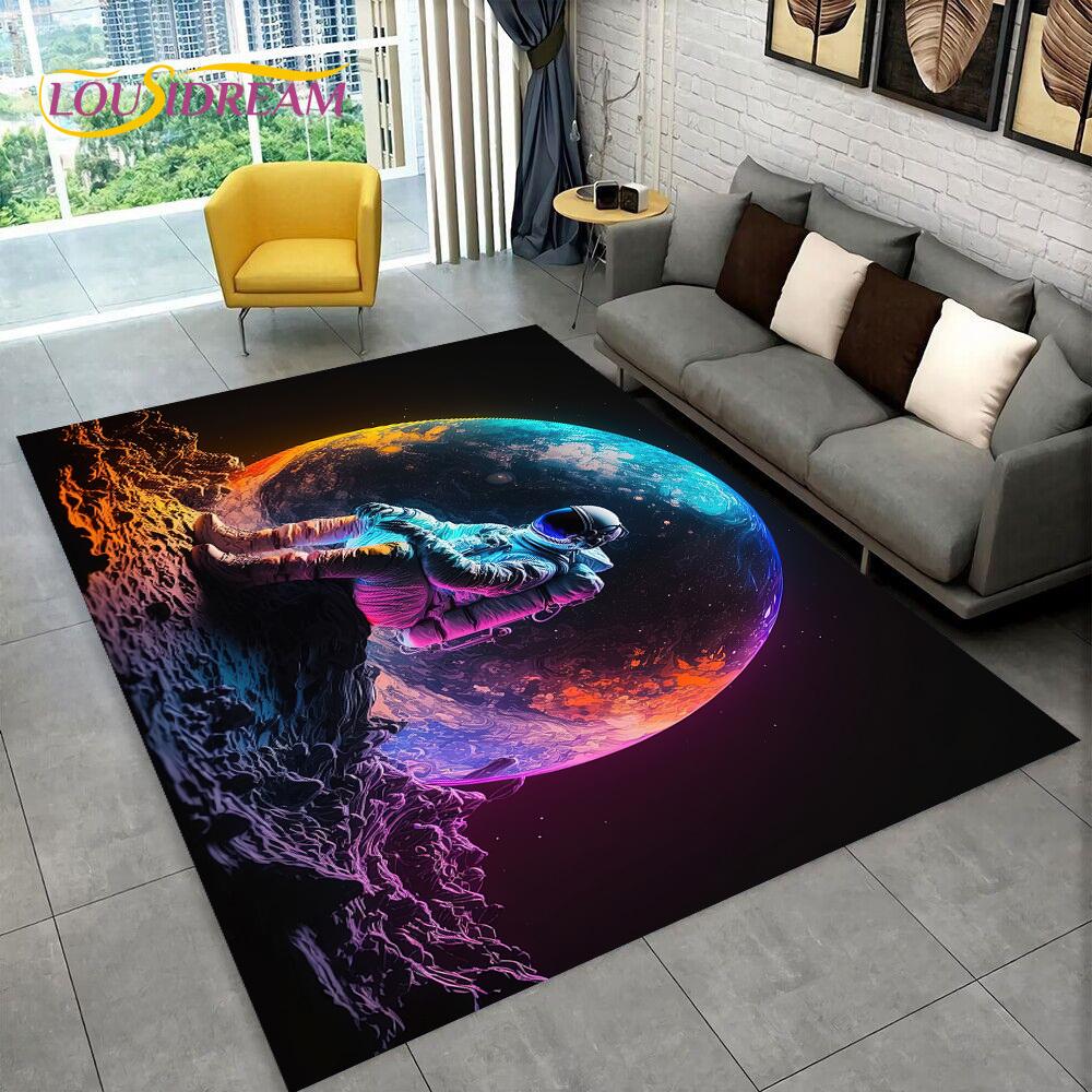 Astronaut Traum Universum Raumfahrer 3D Weltraum Cartoon Teppich für Wohnzimmer Schlafzimmer Dekoration, Rutschfest für Sofa Fußmatte Kinder