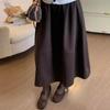 Deep Gray Women's Wool Blend Half-Skirt, Elastic Waist, Slimming Korean Mid-Length Umbrella Style for Autumn/Winter 2025