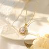 European & American Titanium Steel Cat's Eye Zircon Flower Necklace for Women - Rotating Pendant, Elegant Collarbone Chain
