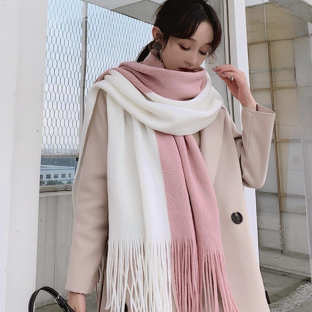 Windproof Long Wool Tassel Scarf Thickened Winter Neckerchief Elegant Women Cashmere Scarf  Student