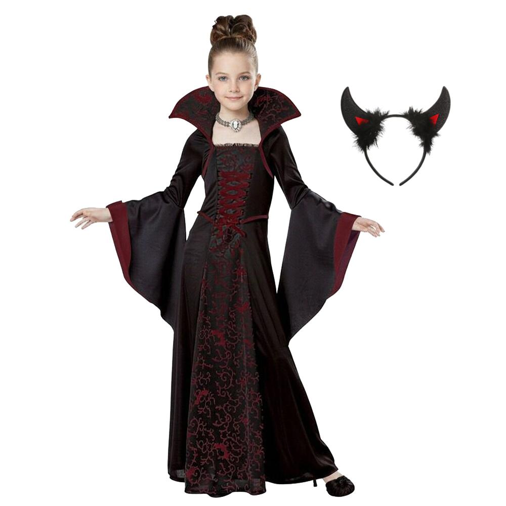 Girl Ghost Bride Halloween Cosplay Dress Up Performance Kid Gothic Black Evening Costume Kids Carnival Party Clothes Gifts 13-14T(160)