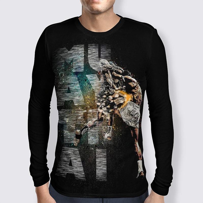 Spring and Autumn Round Neck Muay Thai Graphic 3D Printed Top Fashionable Casual Long Sleeved Men's T-shirts
