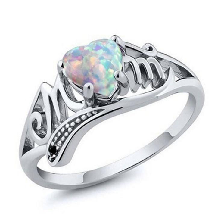 Opal Heart Mom Ring - Peach Heart Letter Design, Mother s Gift Size 8 серебряный
