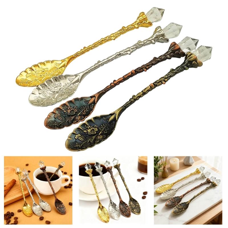Retro Crystal Head Kirsite Spoon Elegant Antique Designs For Dessert Salt Coffee Teas Utensils Durable Kitchens Tool