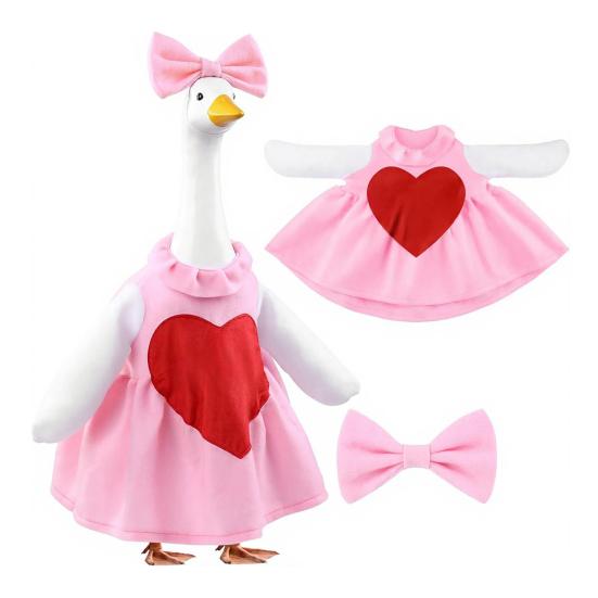 Valentine's Day Goose Costume for 23 Inch Porch Goose Soft Pink Heart Design Goose Suit with Bow Outdoor Garden Lawn Decoration