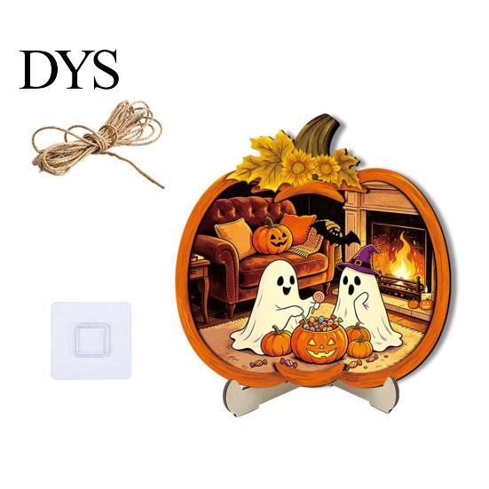 Durable Halloween Decorations Door Sign, Glowing Ghost Hanging Decor, Wooden LED Window Cool Patterned Ornaments Ornament for Party, Spooky