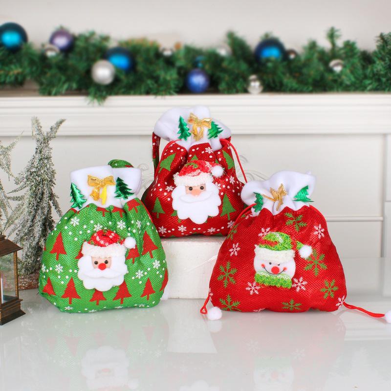 Red Christmas Fabric Tote Bag with Creative Sticker for Gifts